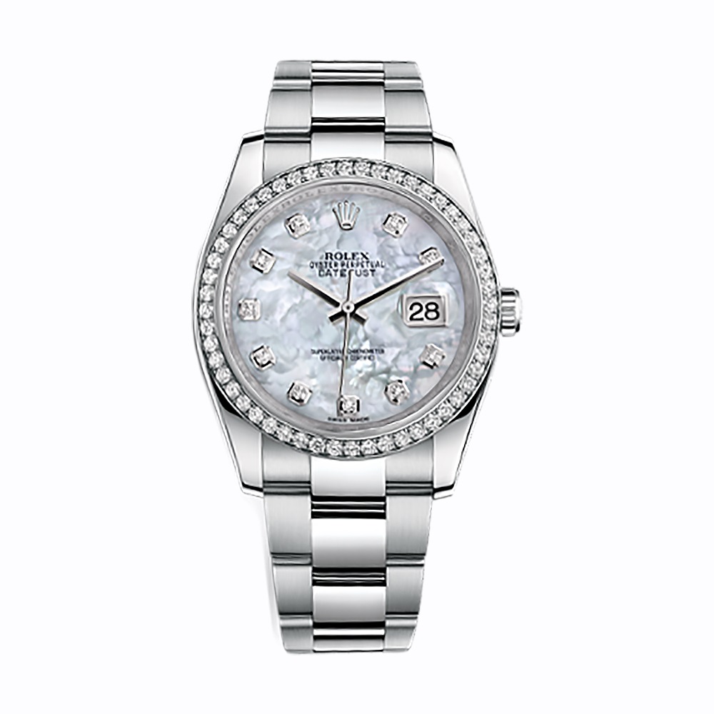 Datejust 36 116244 White Gold & Stainless Steel Watch (White Mother-of-Pearl Set with Diamonds) - Click Image to Close