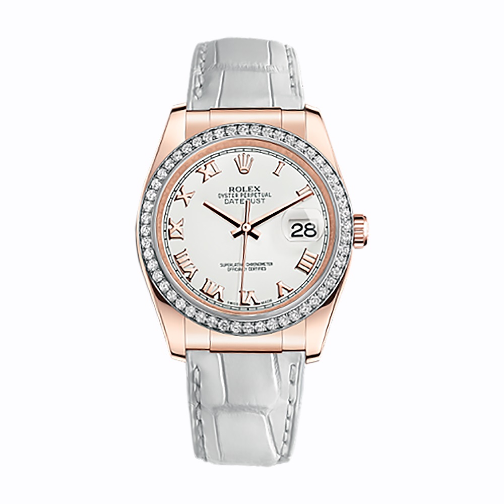 Datejust 36 116185 Rose Gold Watch (White)