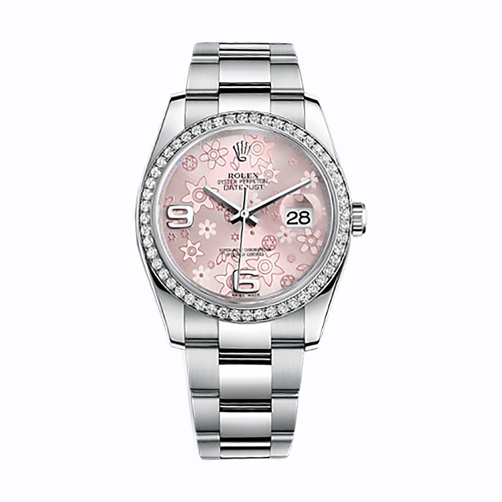 Datejust 36 116244 White Gold & Stainless Steel Watch (Pink Floral Motif)
