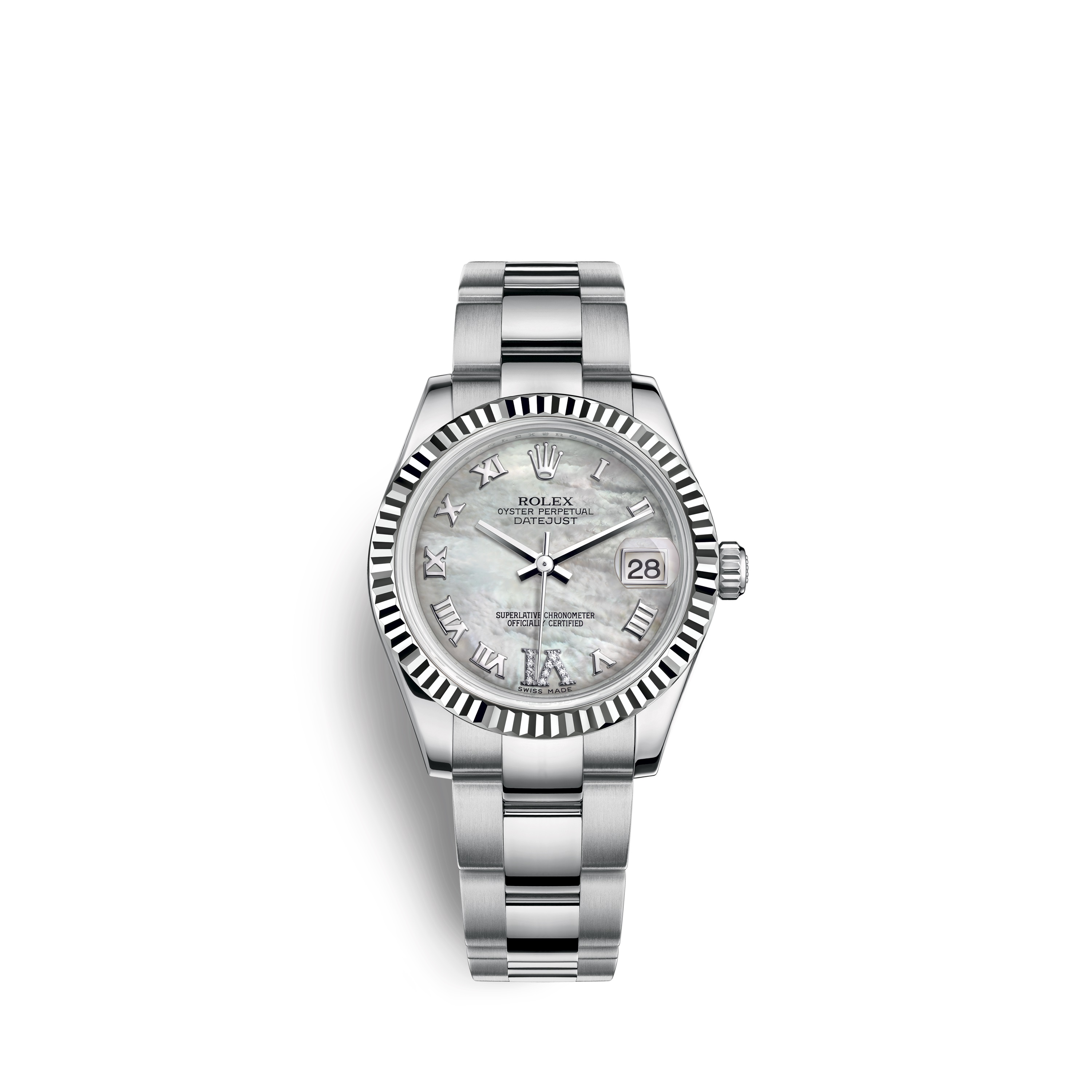 Datejust 31 178274 White Gold & Stainless Steel Watch (White Mother-of-Pearl Set with Diamonds) - Click Image to Close