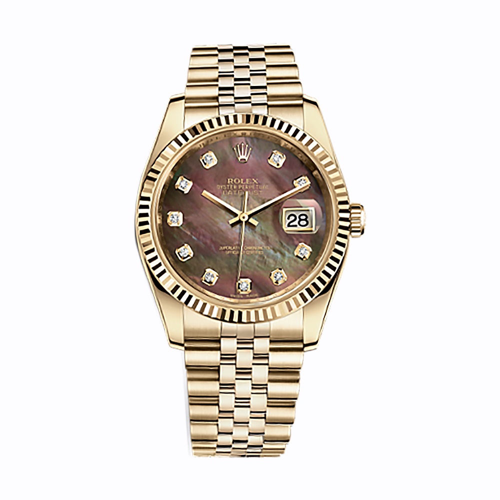 Datejust 36 116238 Gold Watch (Black Mother-of-Pearl Set with Diamonds) - Click Image to Close