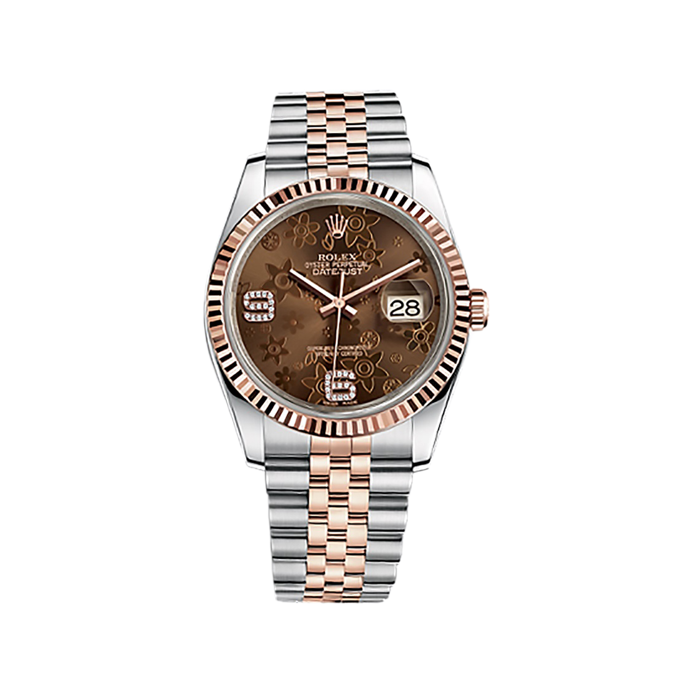 Datejust 36 116231 Rose Gold & Stainless Steel Watch (Chocolate Floral Motif Set with Diamonds)