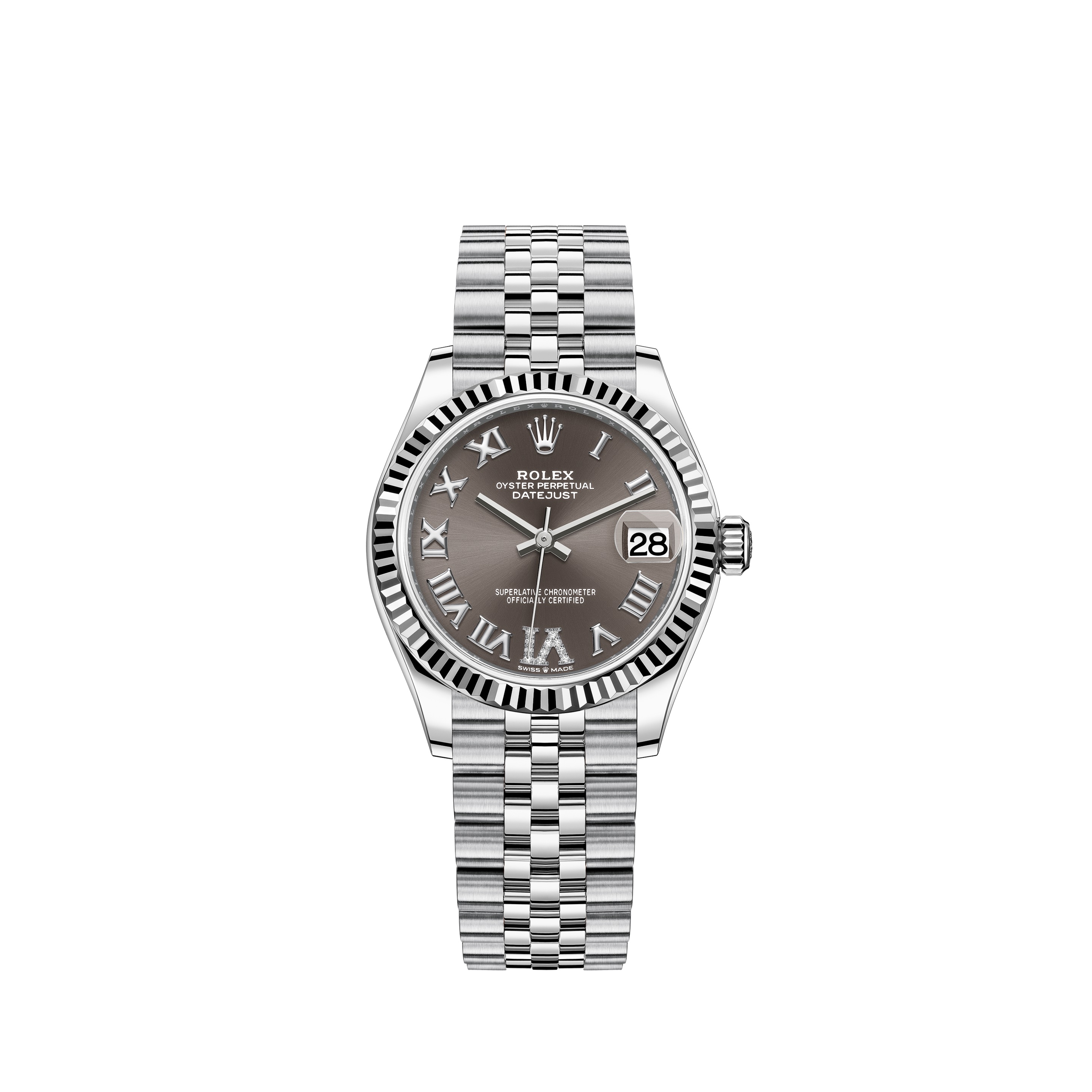 Datejust 31 278274 White Gold & Stainless Steel Watch (Dark Grey Set with Diamonds) - Click Image to Close