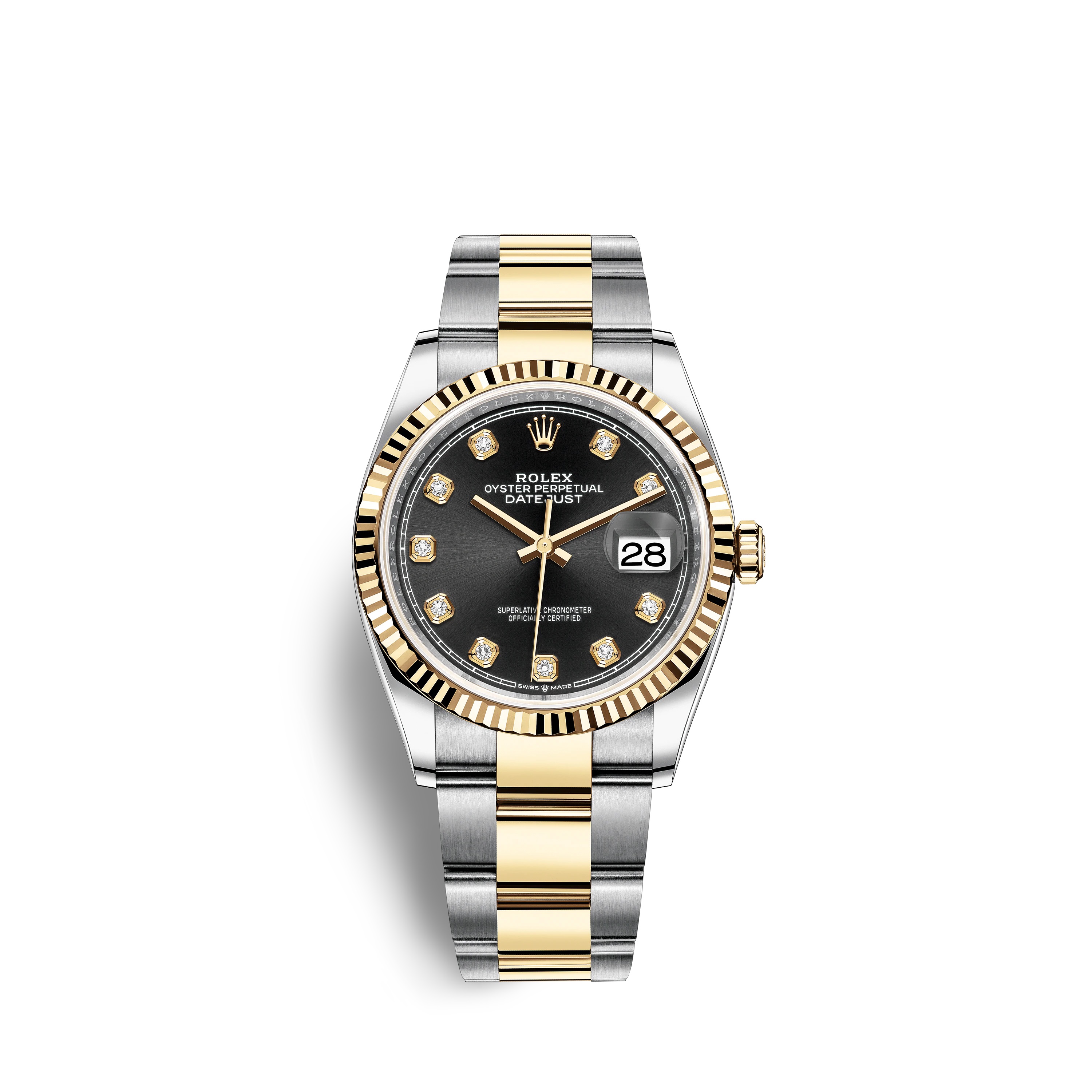 Datejust 36 126233 Gold & Stainless Steel Watch (Black Set with Diamonds)