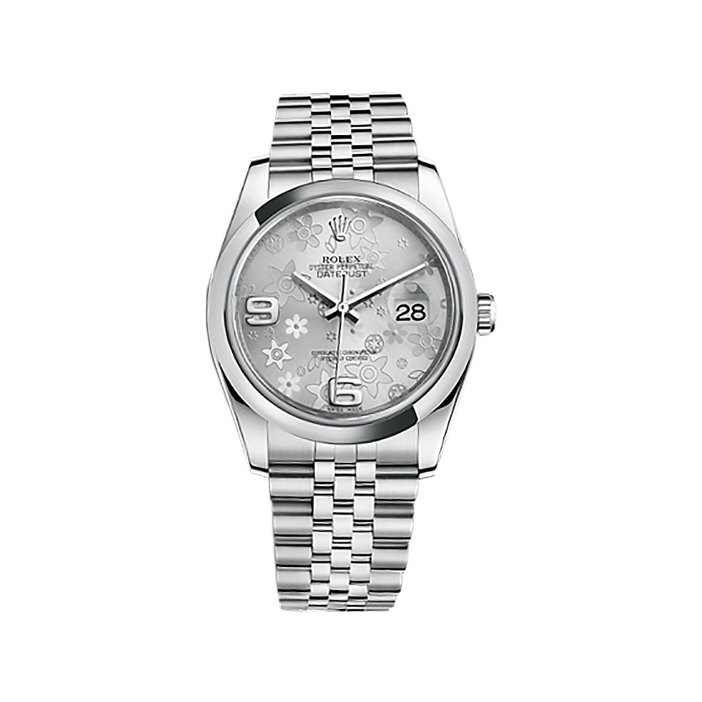 Datejust 36 116200 Stainless Steel Watch (Silver Floral Motif)