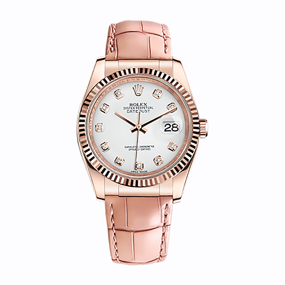 Datejust 36 116135 Rose Gold Watch (White Set with Diamonds)