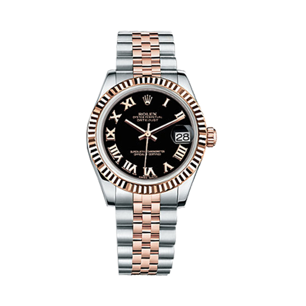 Datejust 31 178271 Rose Gold & Stainless Steel Watch (Black)