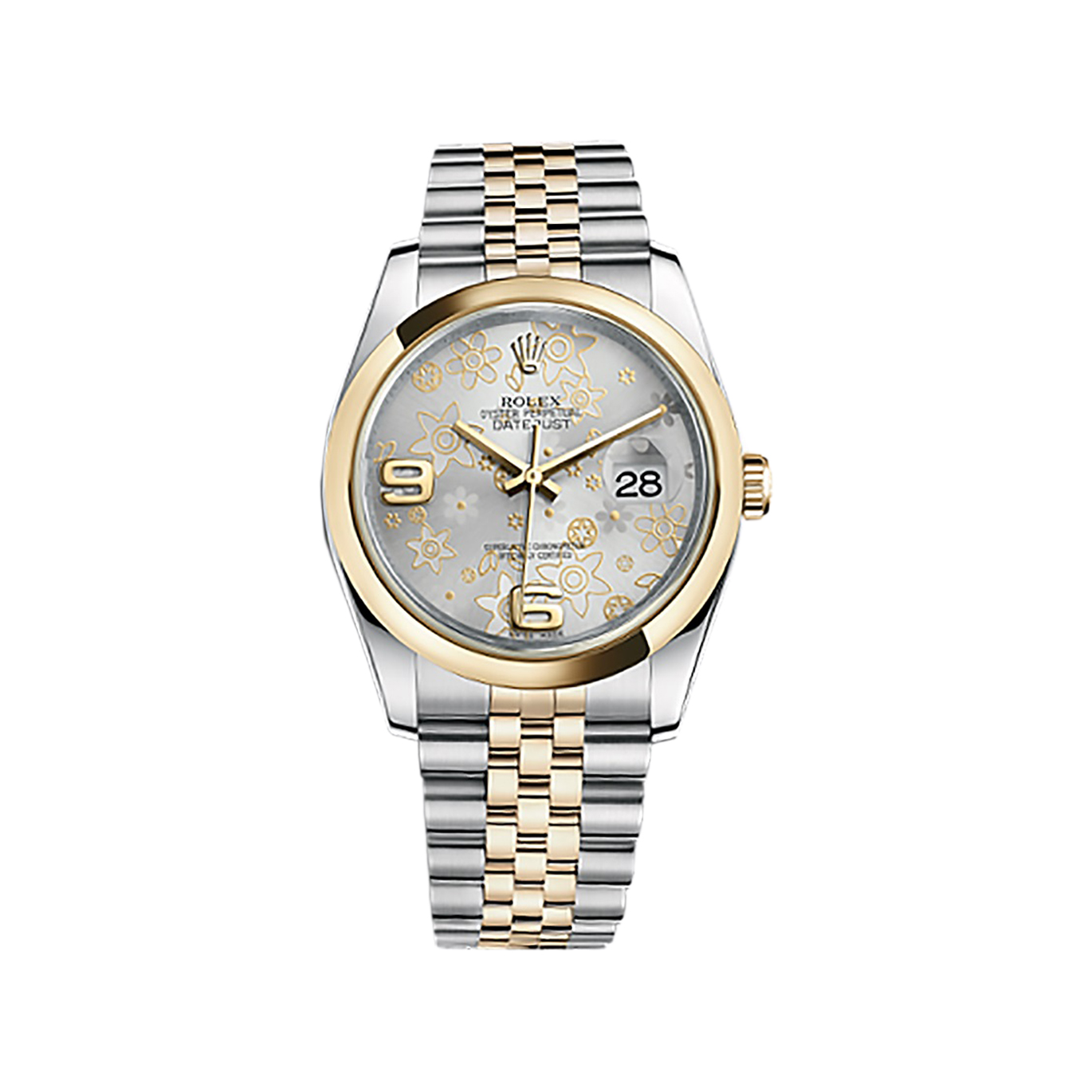 Datejust 36 116203 Gold & Stainless Steel Watch (Silver Floral Motif) - Click Image to Close