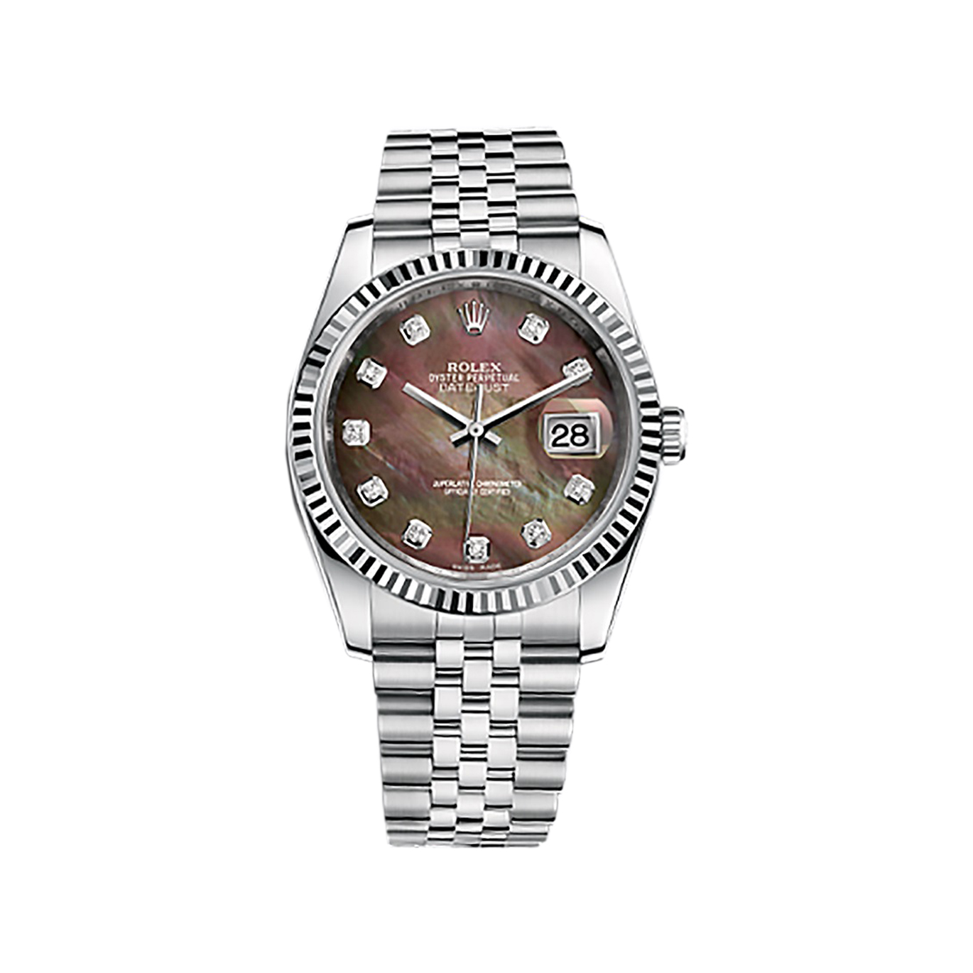 Datejust 36 116234 White Gold & Stainless Steel Watch (Black Mother-of-Pearl Set with Diamonds) - Click Image to Close