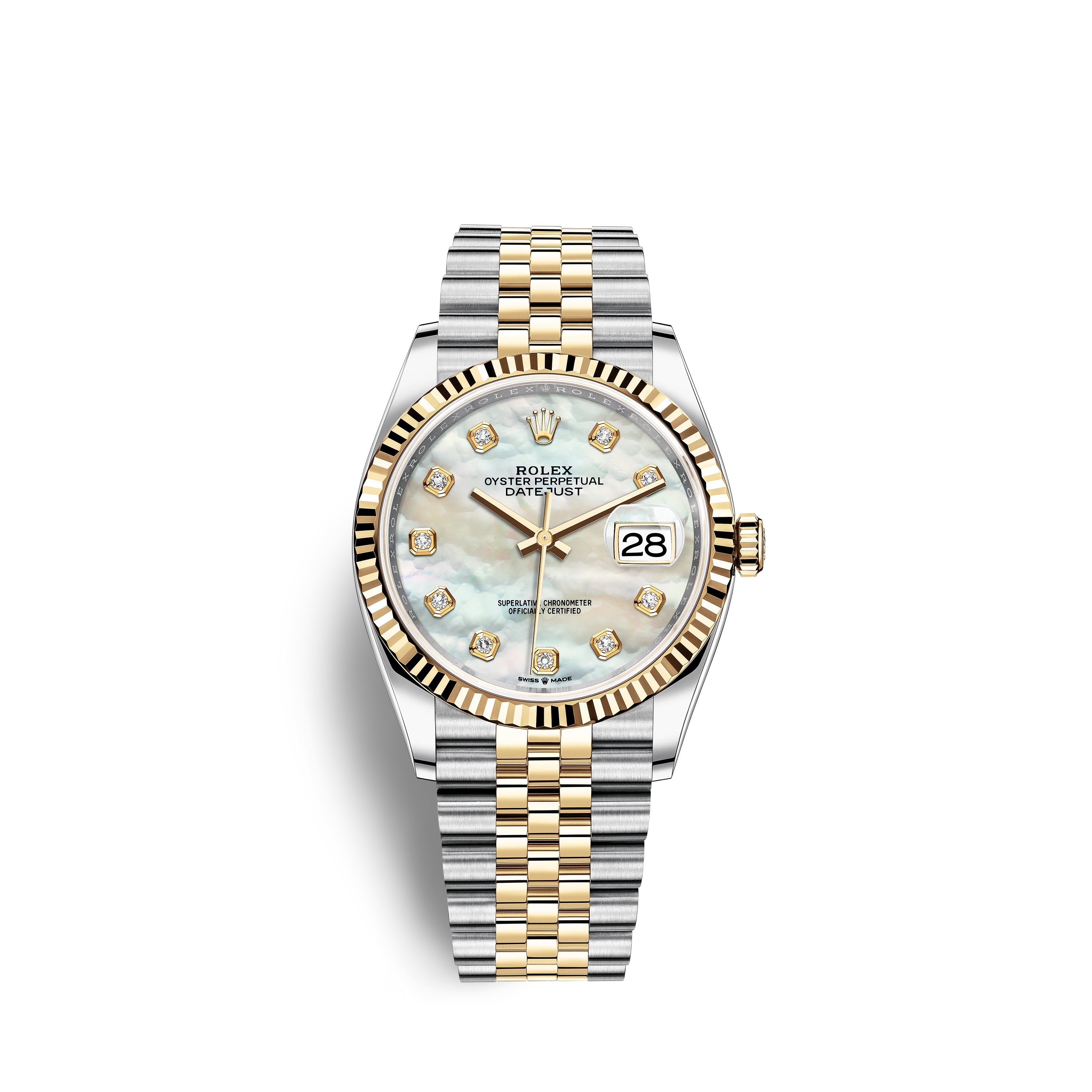 Datejust 36 126233 Gold & Stainless Steel Watch (White Mother-of-Pearl Set with Diamonds)