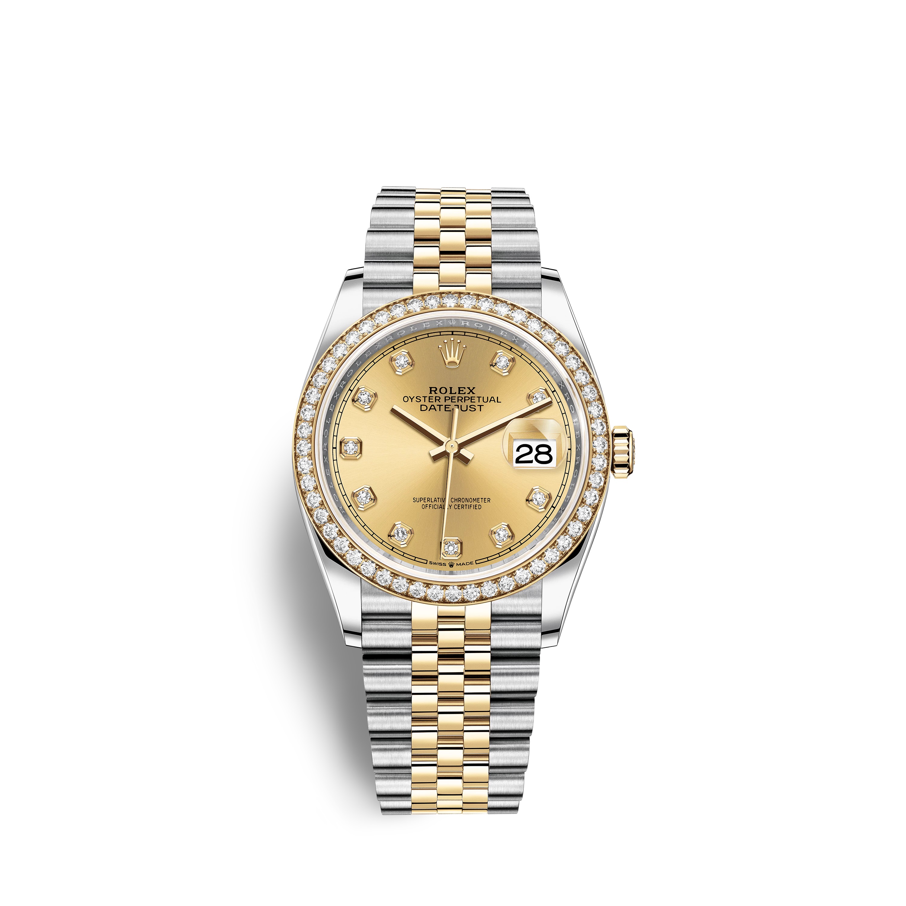 Datejust 36 126283RBR Gold & Stainless Steel Watch (Champagne-Colour Set with Diamonds)