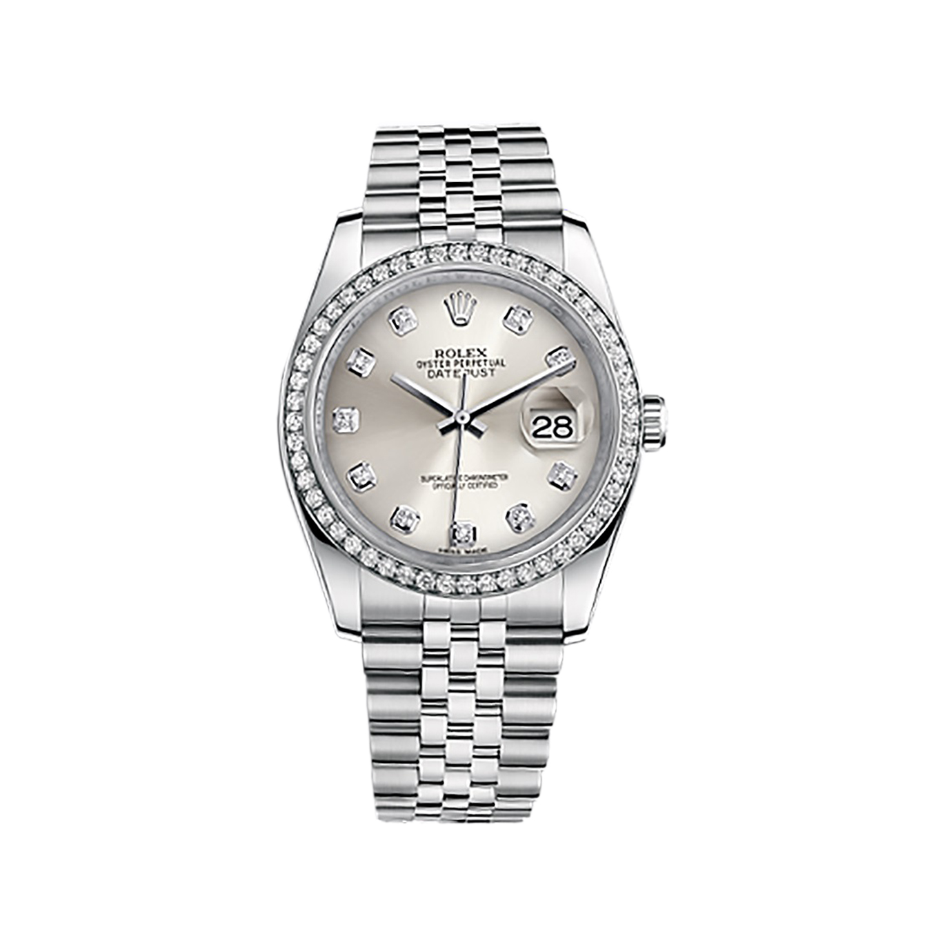Datejust 36 116244 White Gold & Stainless Steel Watch (Silver Set with Diamonds)