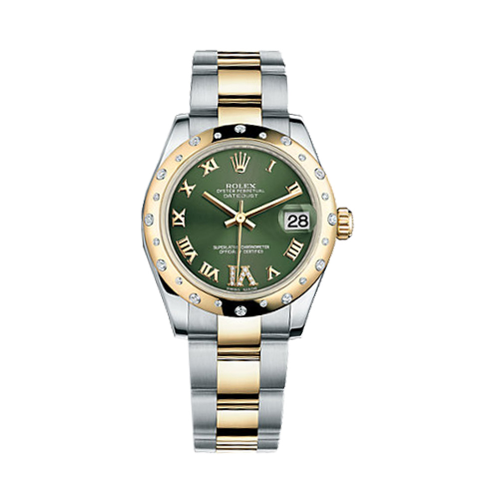 Datejust 31 178343 Gold & Stainless Steel Watch (Olive Green Set with Diamonds) - Click Image to Close