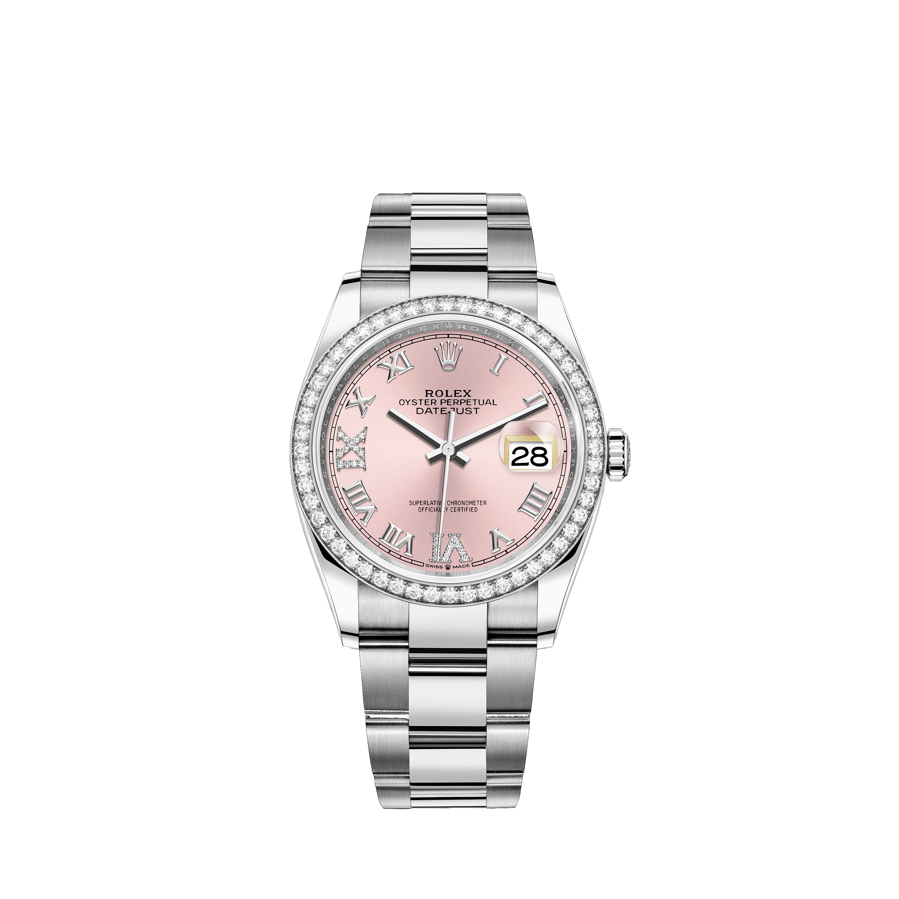 Datejust 36 126284RBR White Gold, Stainless Steel & Diamonds Watch (Pink Set with Diamonds) - Click Image to Close