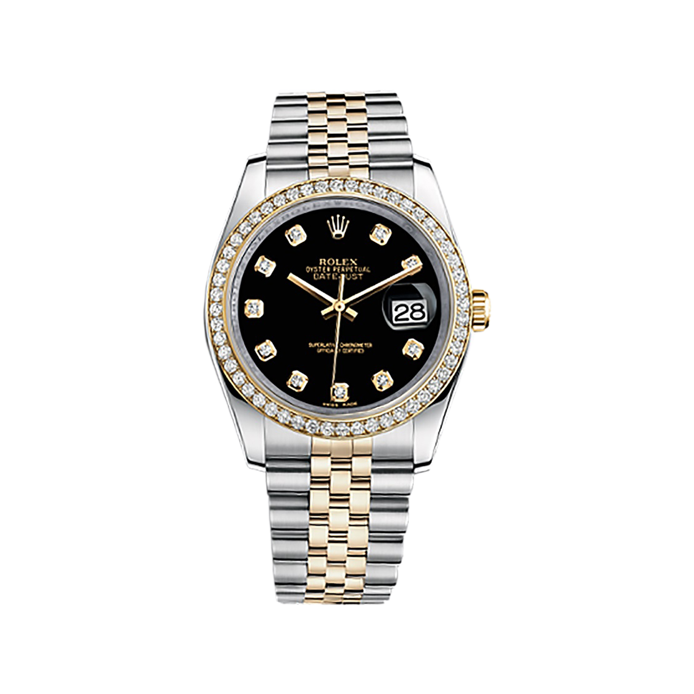 Datejust 36 116243 Gold & Stainless Steel Watch (Black Set with Diamonds)