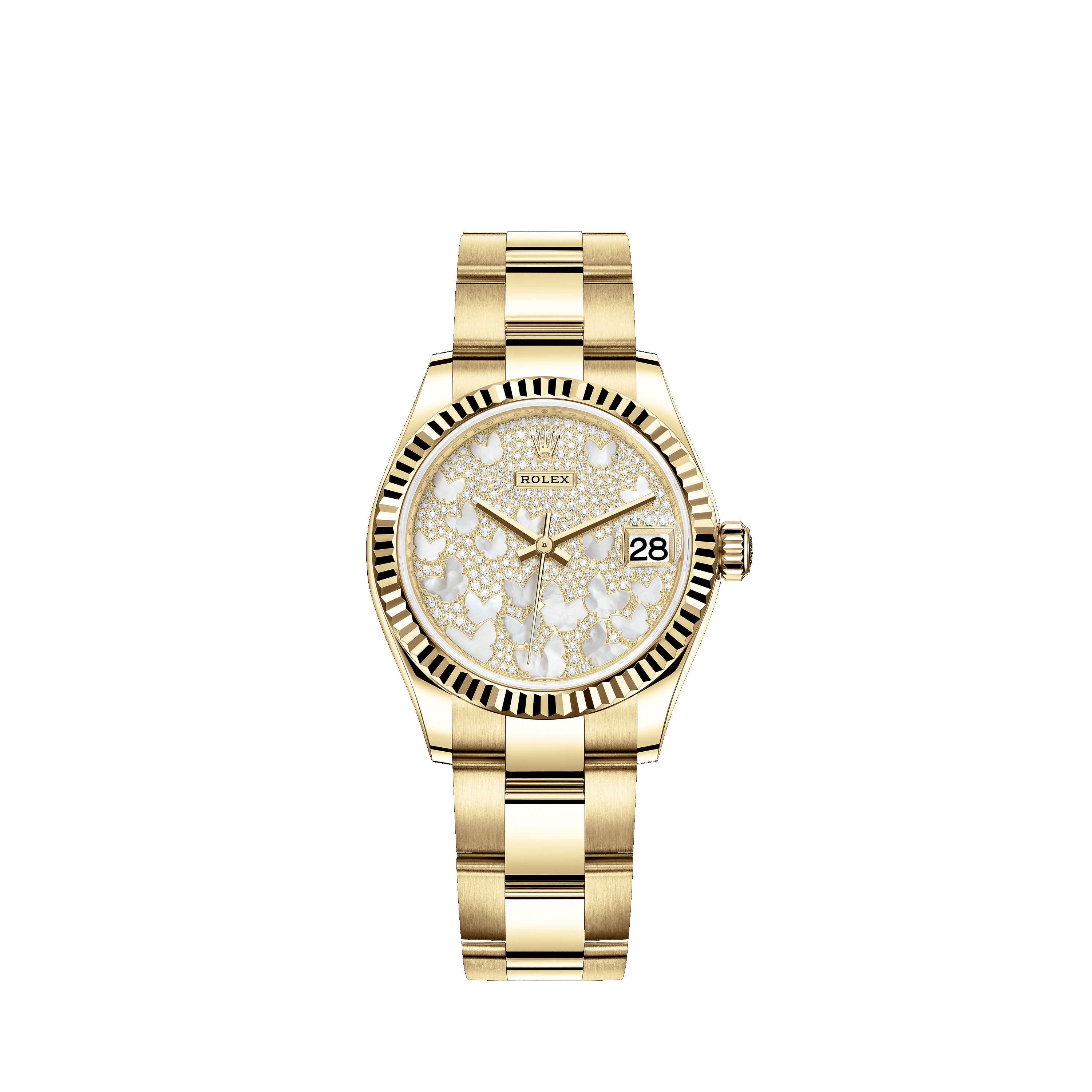 Datejust 31 278278 Gold Watch (Paved, Mother-of-Pearl Butterfly) - Click Image to Close