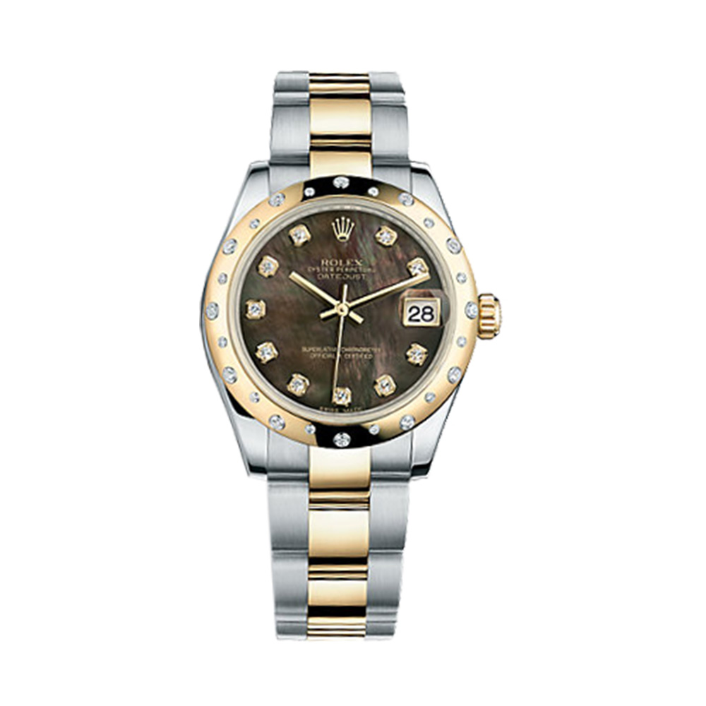 Datejust 31 178343 Gold & Stainless Steel Watch (Black Mother-of-Pearl Set with Diamonds)