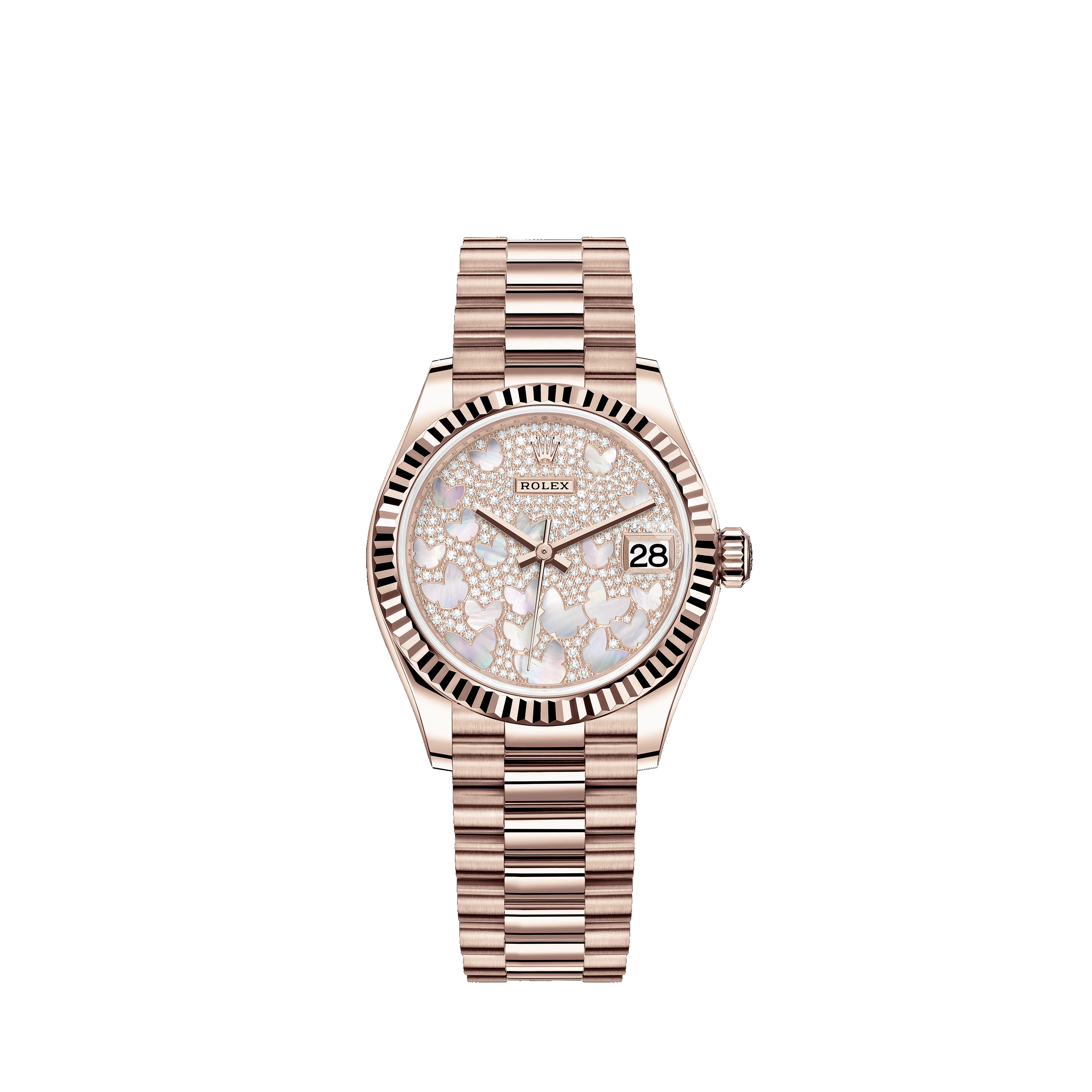 Datejust 31 278275 Rose Gold Watch (Paved, Mother-of-Pearl Butterfly) - Click Image to Close