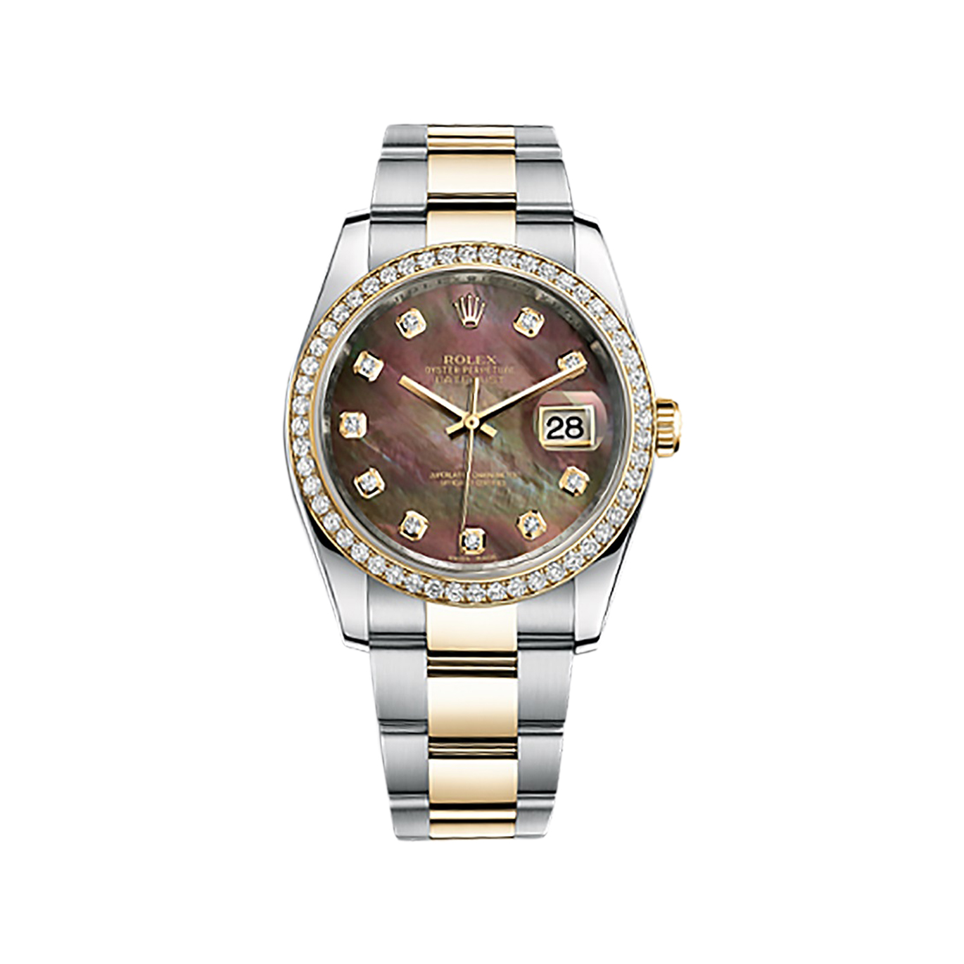 Datejust 36 116243 Gold & Stainless Steel Watch (Black Mother-of-Pearl Set with Diamonds)