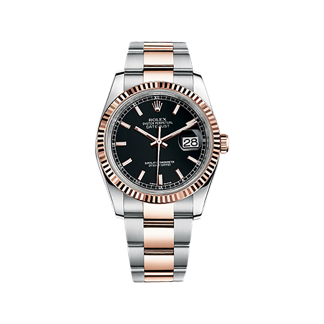 Datejust 36 116231 Rose Gold & Stainless Steel Watch (Black) - Click Image to Close