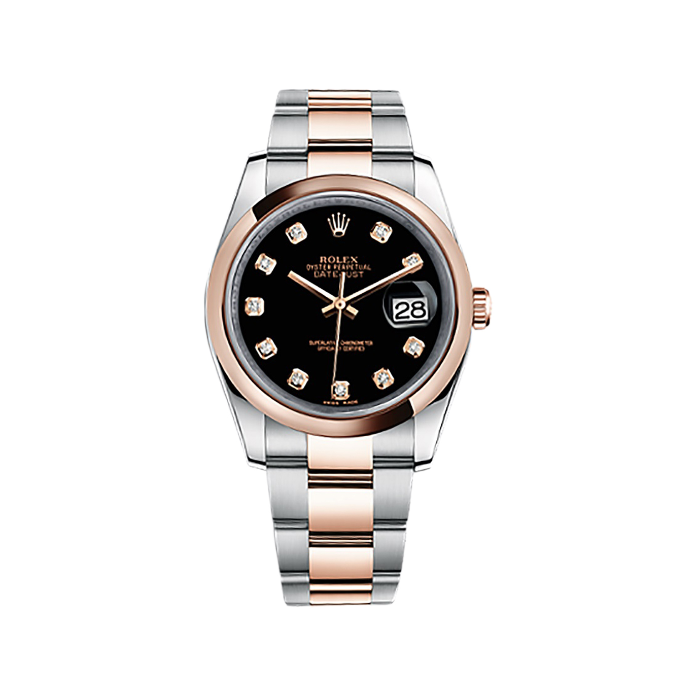 Datejust 36 116201 Rose Gold & Stainless Steel Watch (Black Set with Diamonds)
