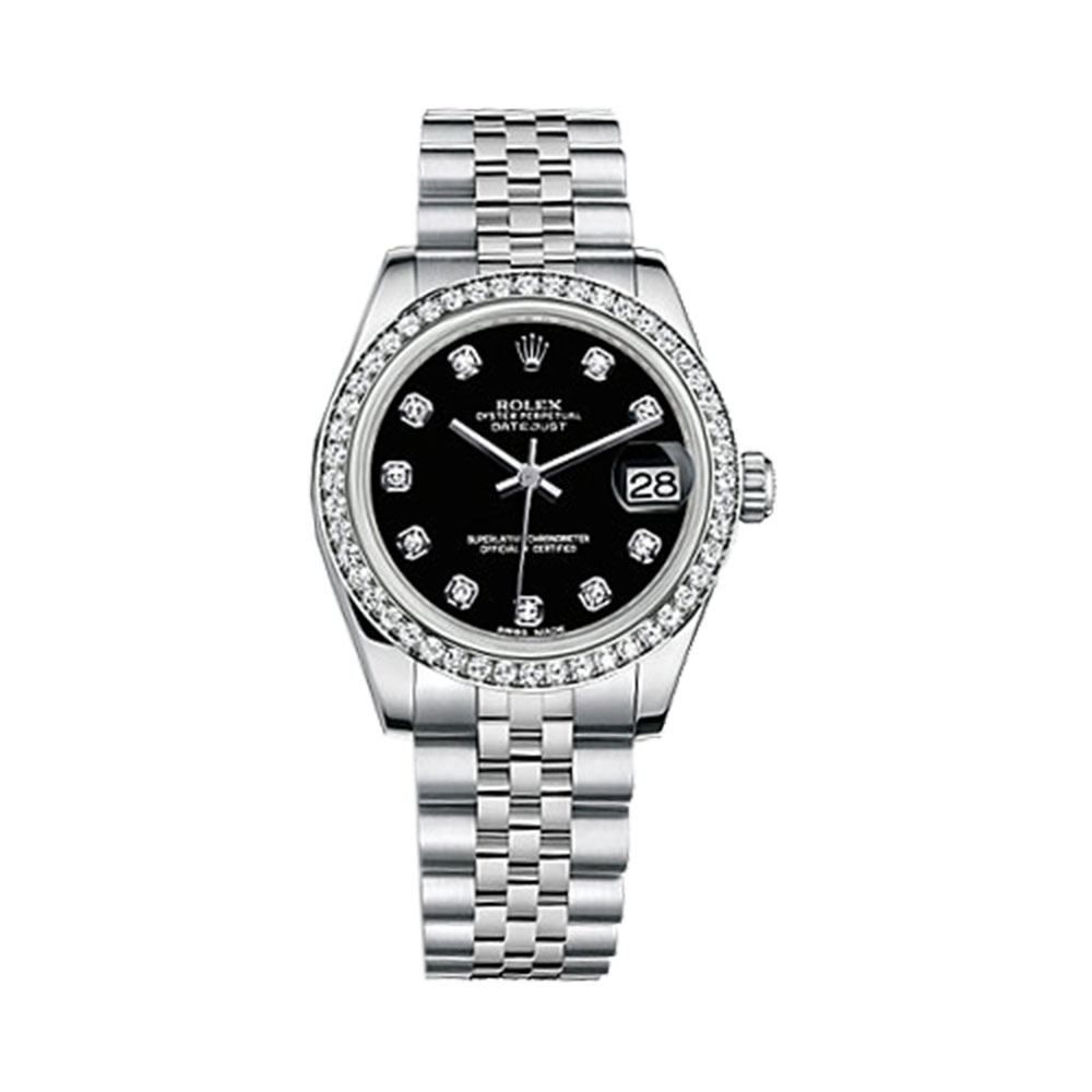 Datejust 31 178384 White Gold & Stainless Steel Watch (Black Set with Diamonds)