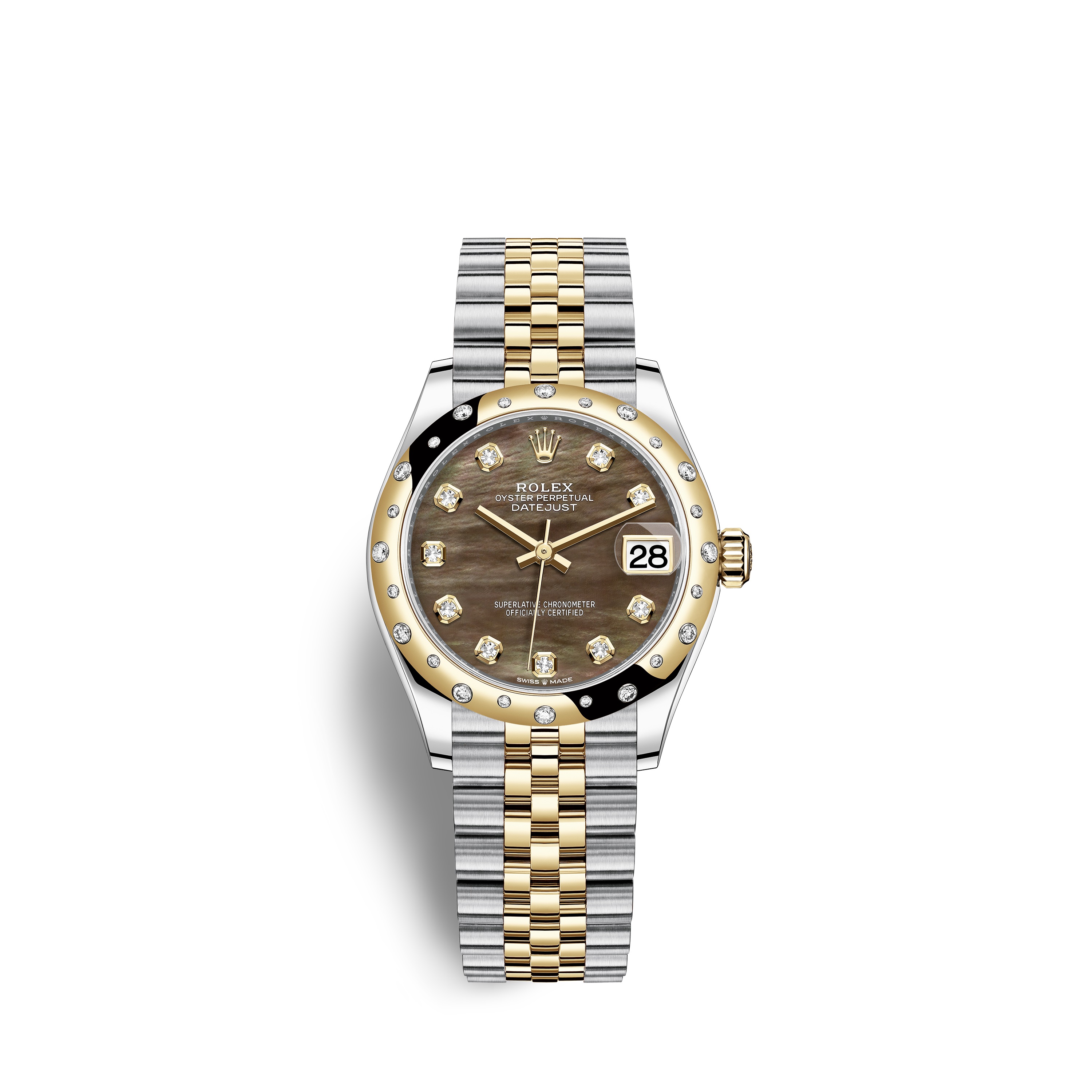 Datejust 31 278343RBR Gold & Stainless Steel Watch (Black Mother-of-Pearl Set with Diamonds)