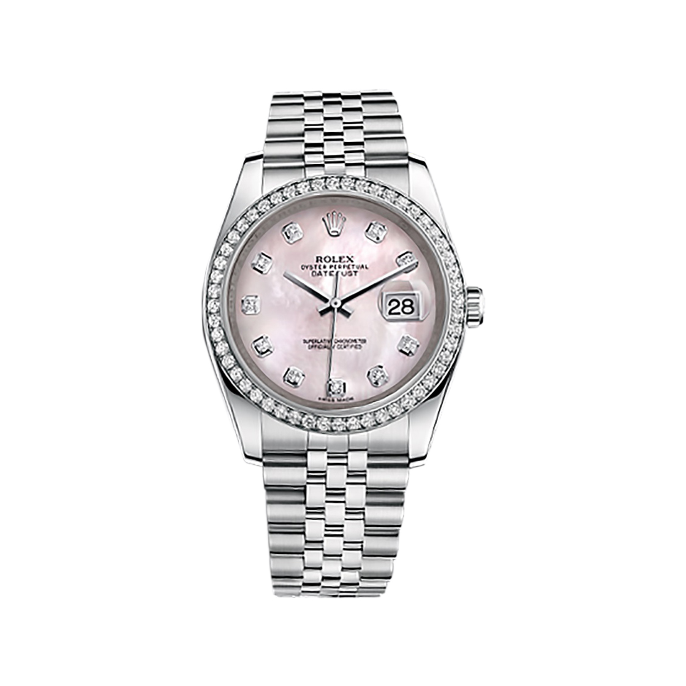 Datejust 36 116244 White Gold & Stainless Steel Watch (Pink Mother-of-Pearl Set with Diamonds)
