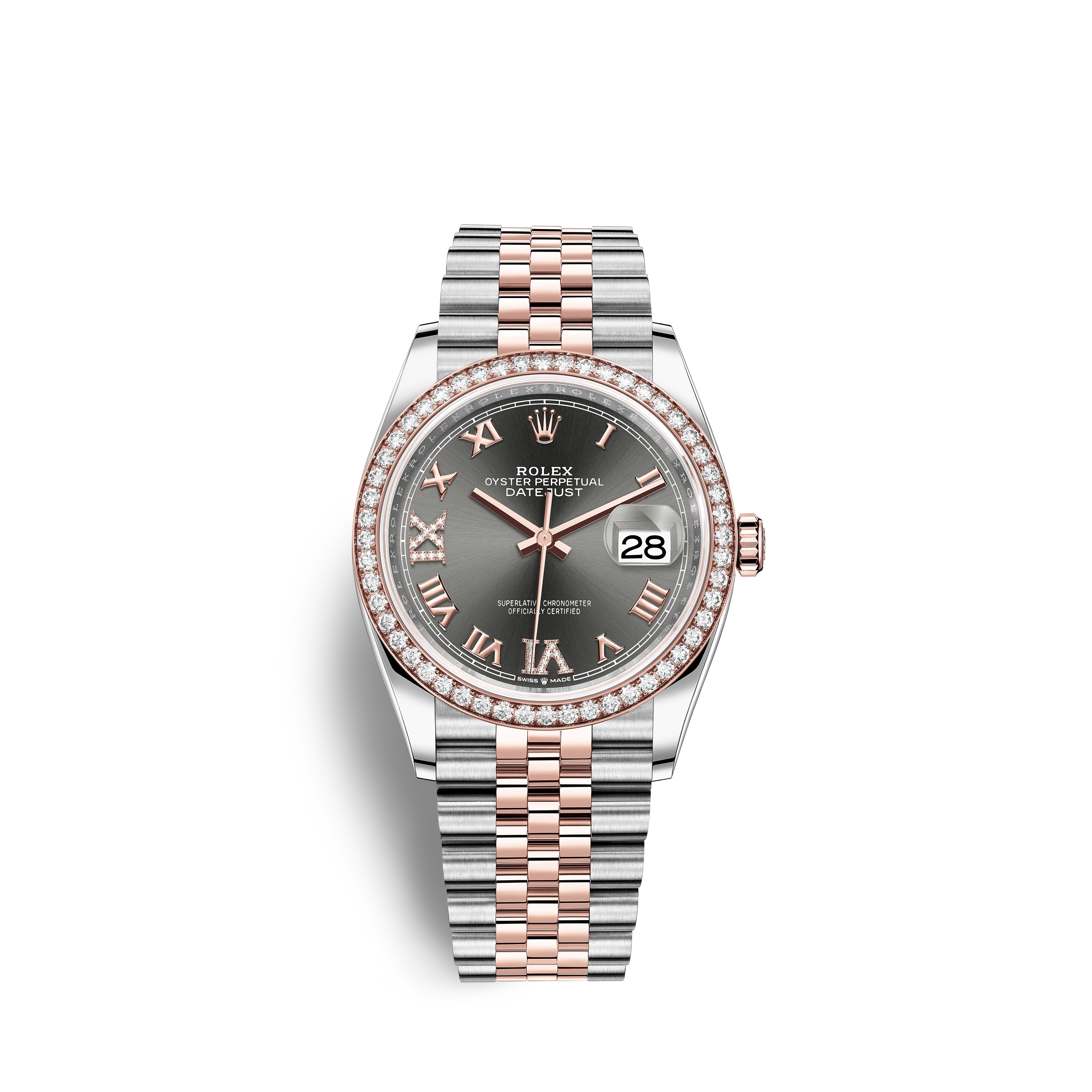 Datejust 36 126281RBR Rose Gold & Stainless Steel Watch (Dark Rhodium Set with Diamonds) - Click Image to Close
