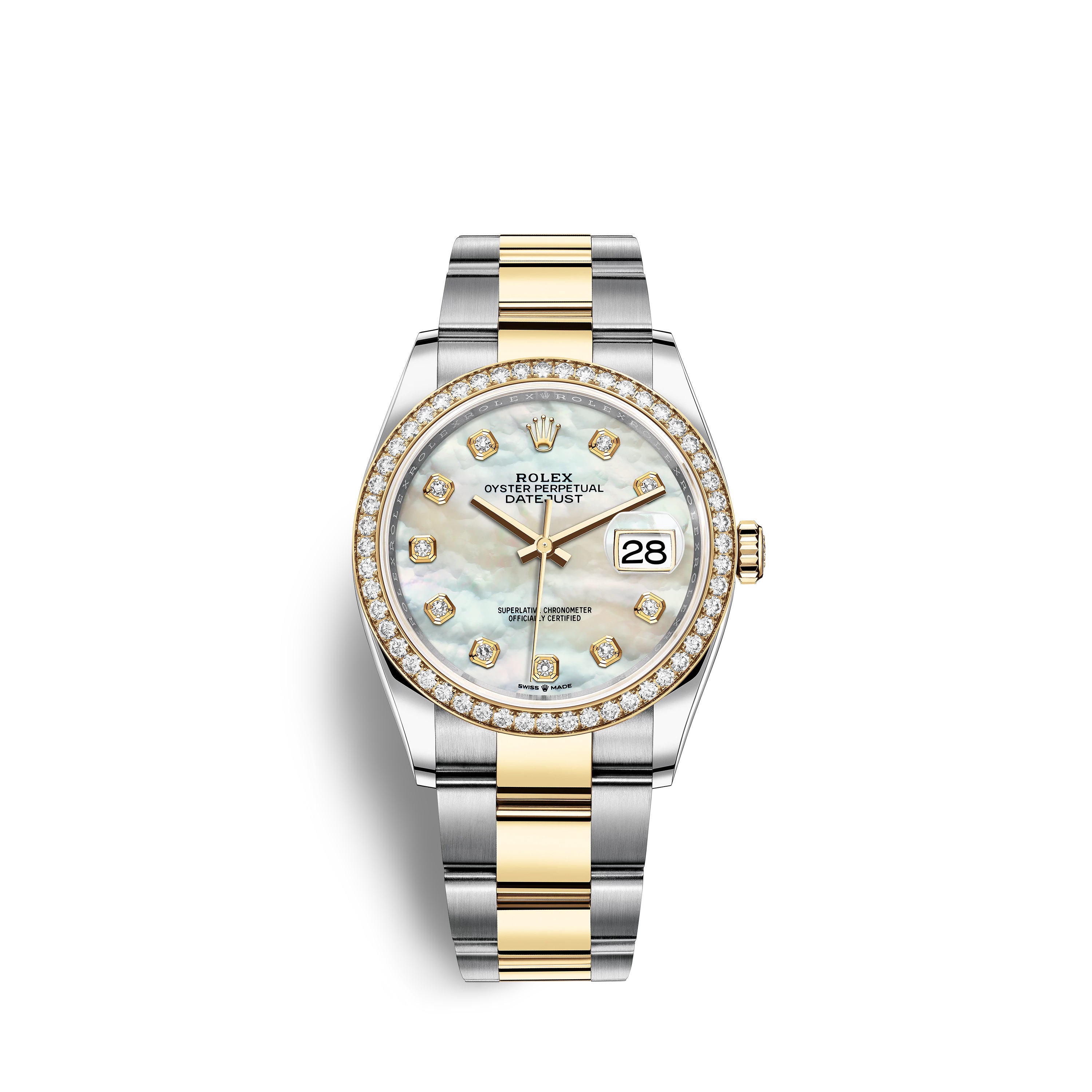Datejust 36 126283RBR Gold & Stainless Steel Watch (White Mother-of-Pearl Set with Diamonds)
