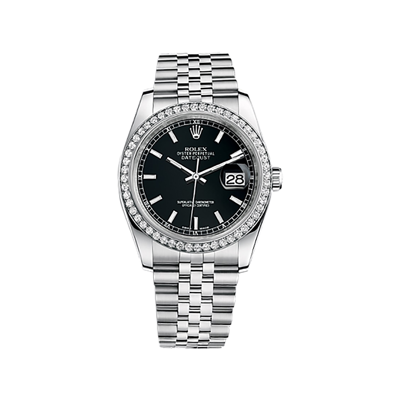Datejust 36 116244 White Gold & Stainless Steel Watch (Black) - Click Image to Close