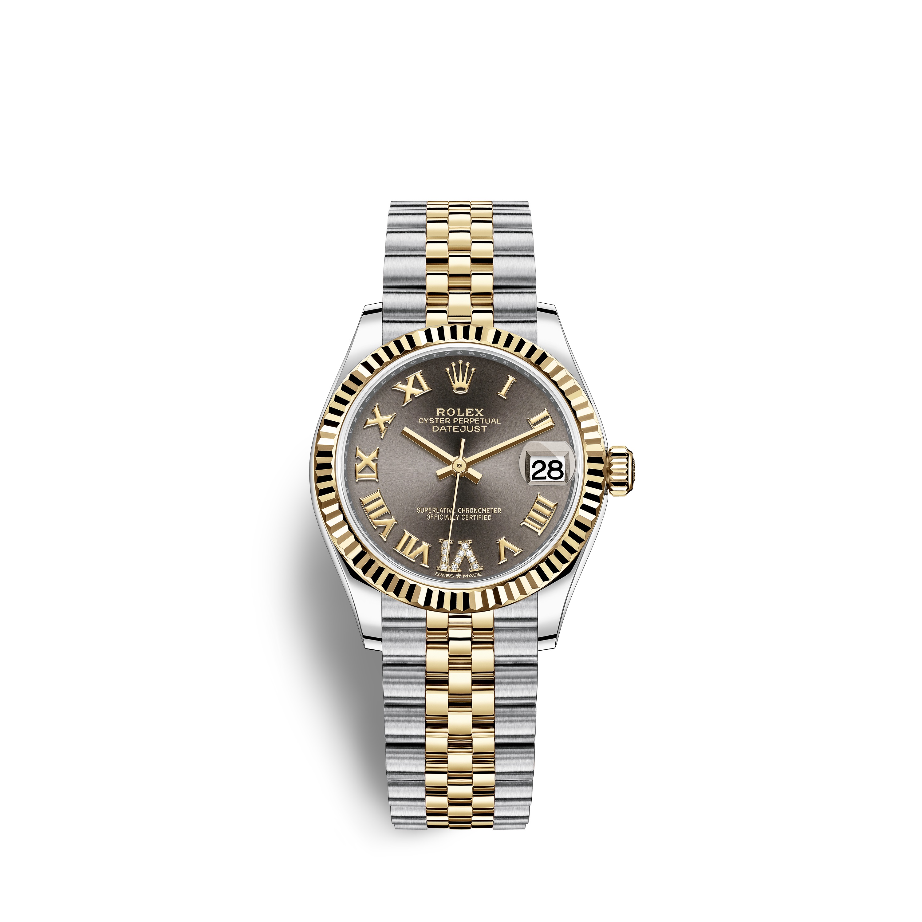 Datejust 31 278273 Gold & Stainless Steel Watch (Dark Grey Set with Diamonds)