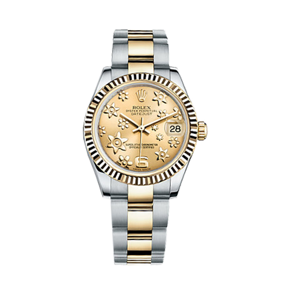 Datejust 31 178273 Gold & Stainless Steel Watch (Champagne, Raised Floral Motif) - Click Image to Close