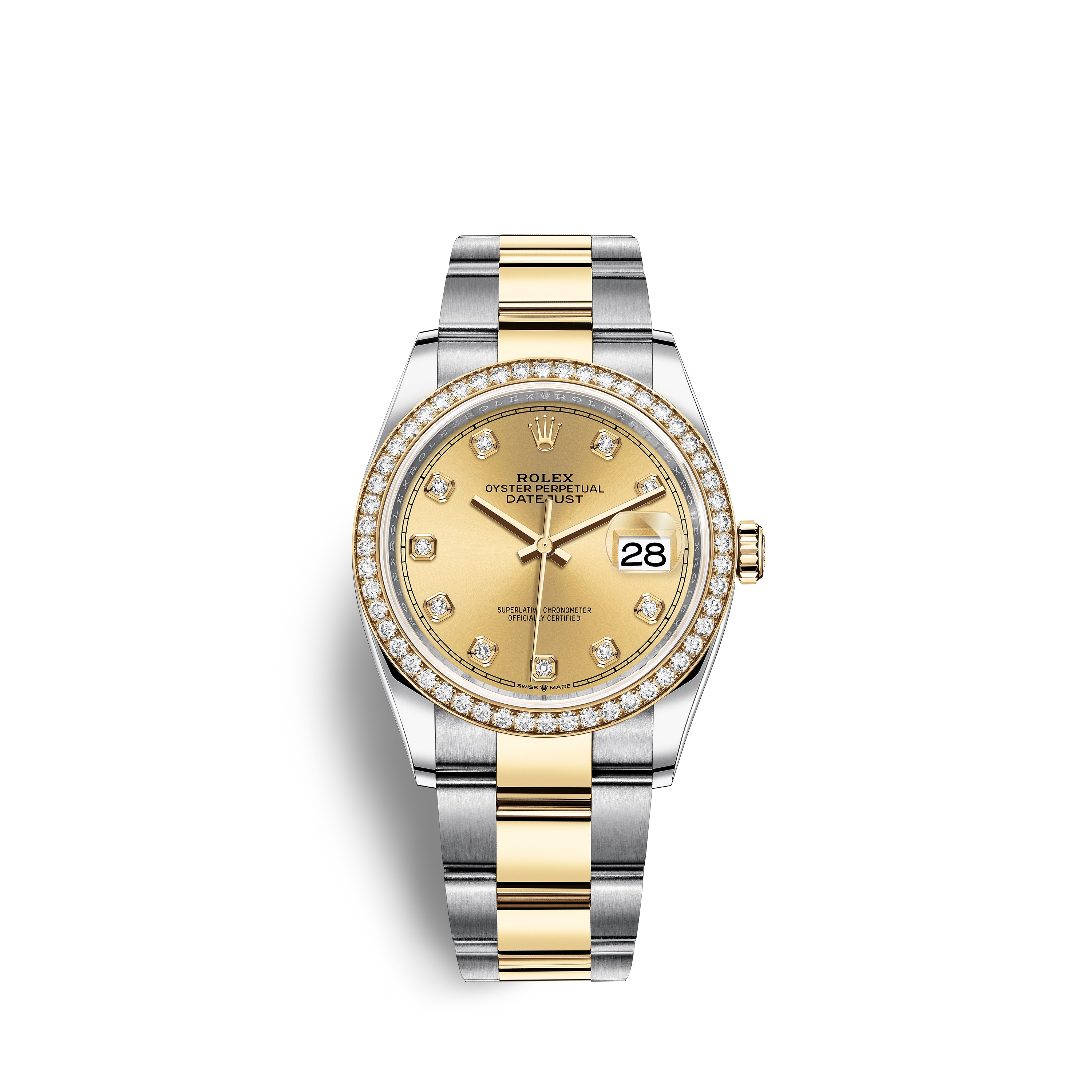 Datejust 36 126283RBR Gold & Stainless Steel Watch (Champagne-Colour Set with Diamonds)