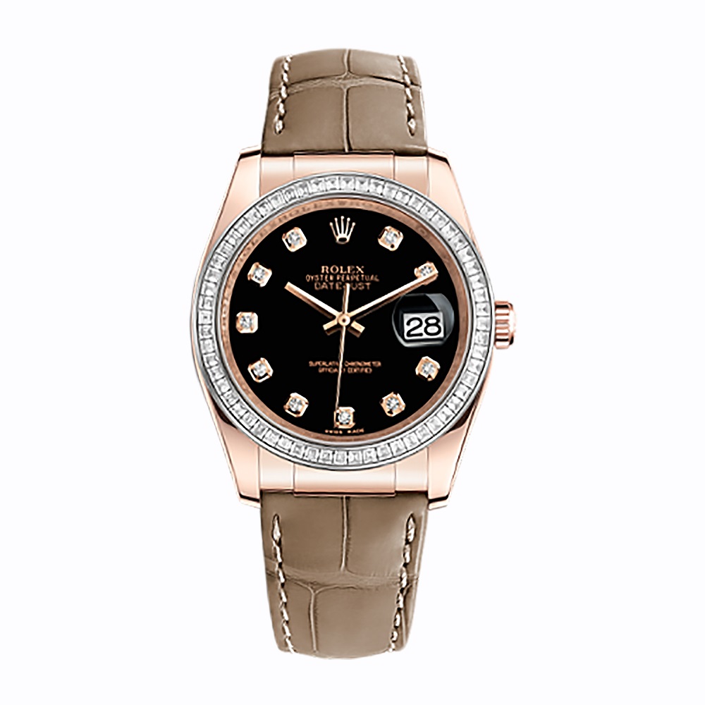 Datejust 36 116185BBR Rose Gold Watch (Black Set with Diamonds)