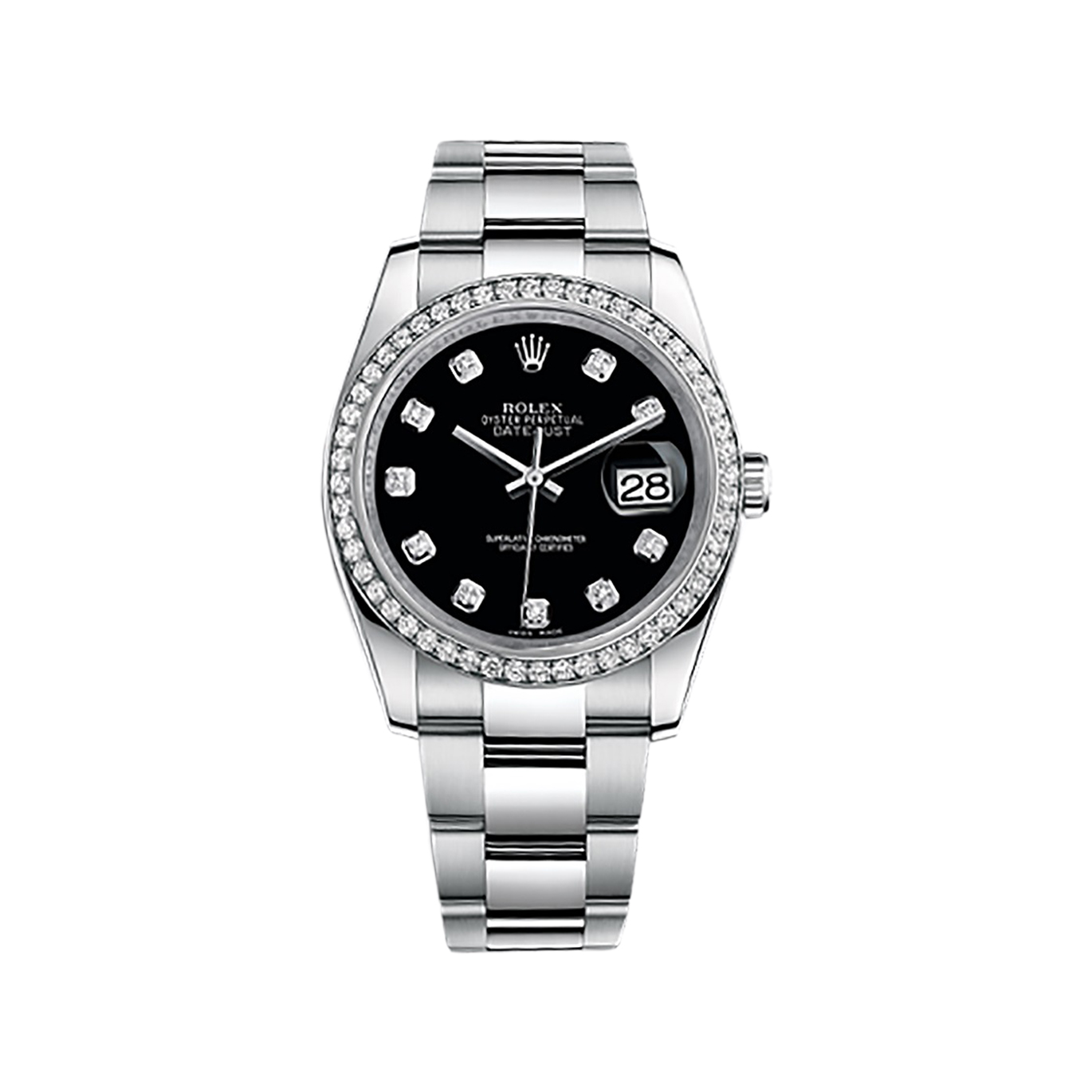 Datejust 36 116244 White Gold & Stainless Steel Watch (Black Set with Diamonds)