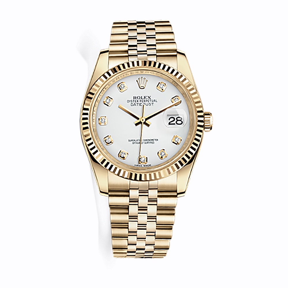 Datejust 36 116238 Gold Watch (White Set with Diamonds)