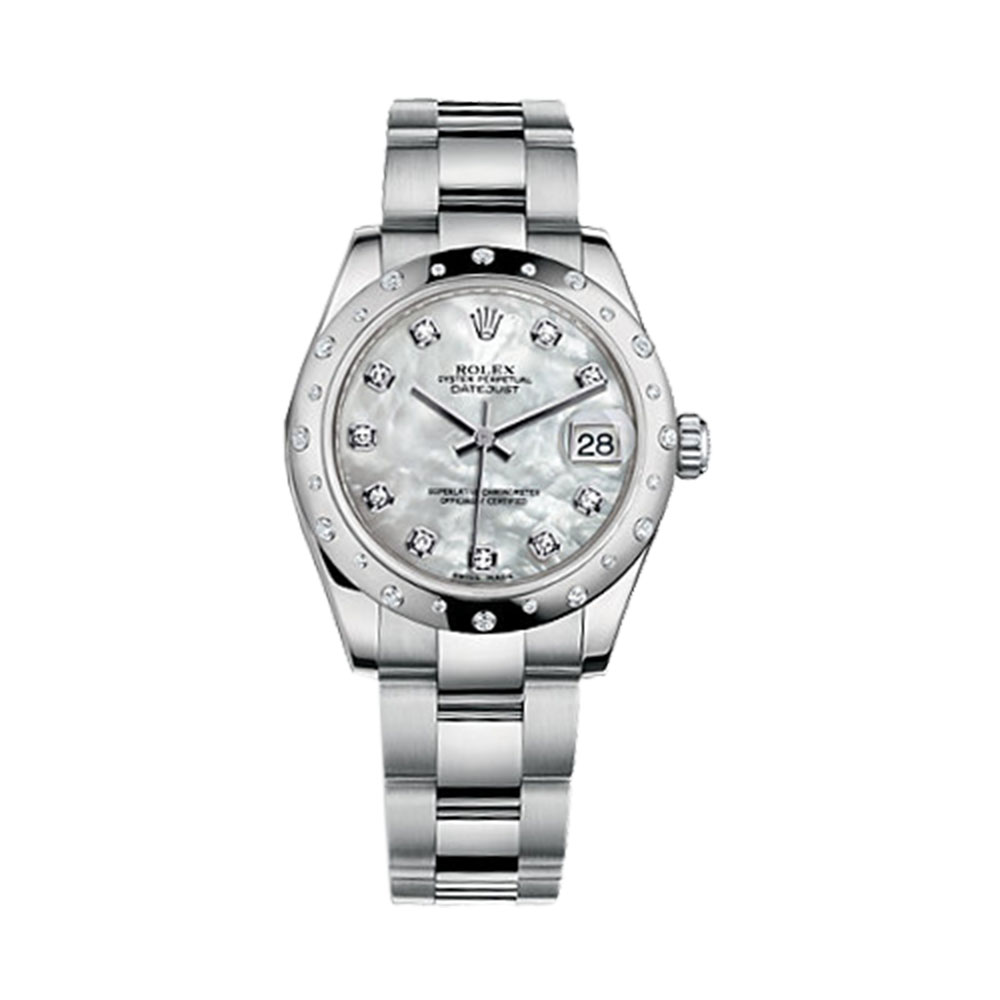 Datejust 31 178344 White Gold & Stainless Steel Watch (White Mother-of-Pearl Set with Diamonds) - Click Image to Close