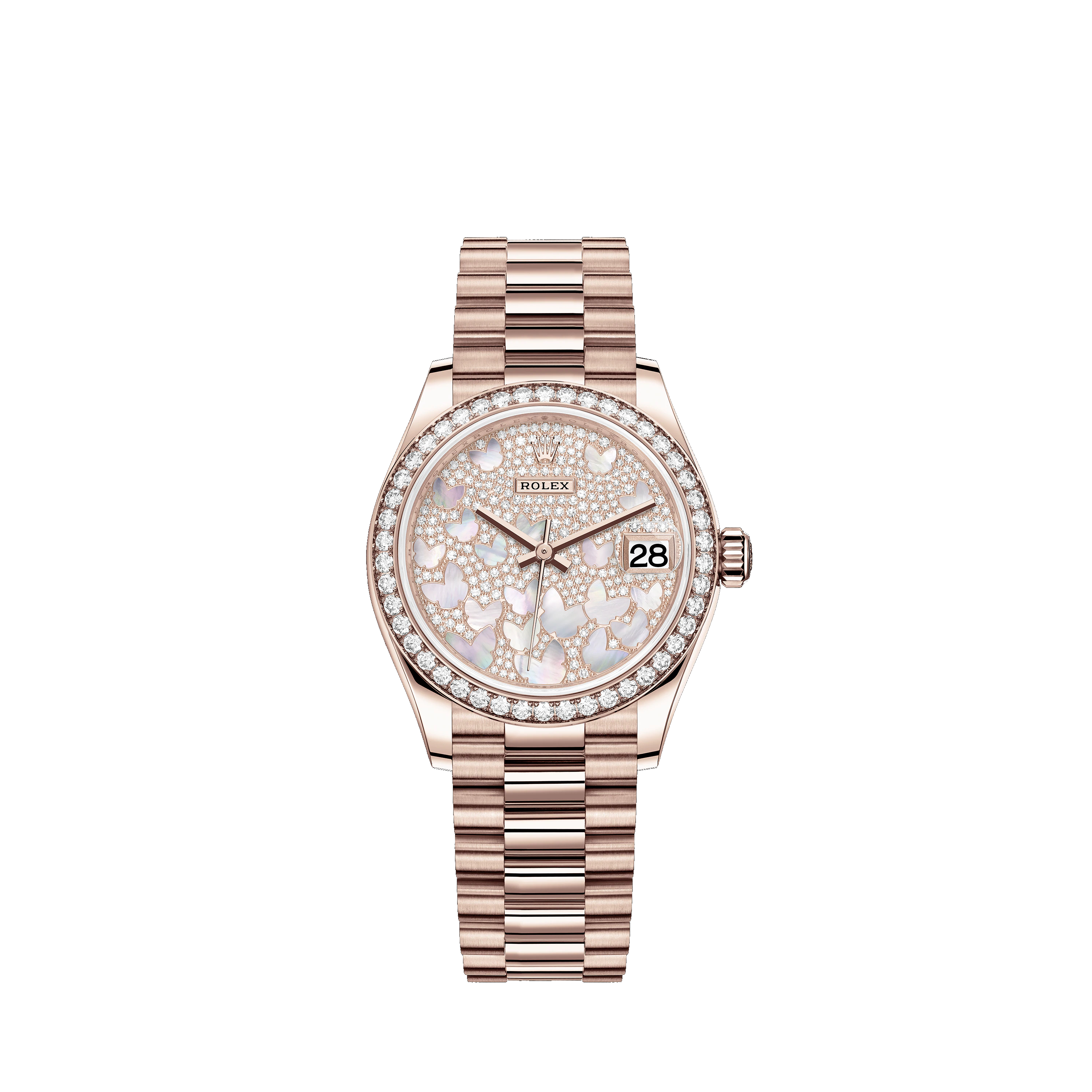 Datejust 31 278285RBR Rose Gold & Diamonds Watch (Paved, Mother-of-Pearl Butterfly)