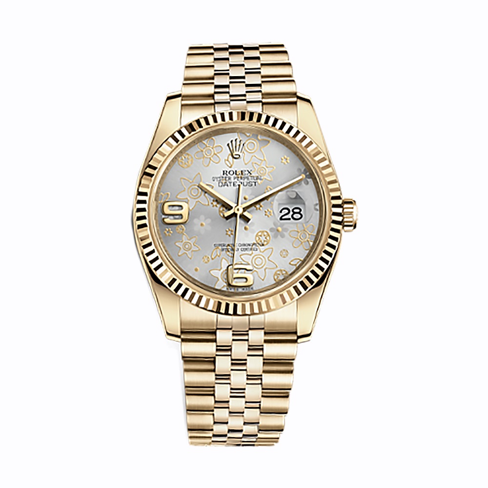 Datejust 36 116238 Gold Watch (Silver Floral Motif)