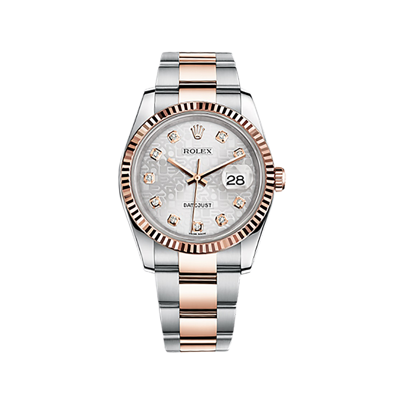 Datejust 36 116231 Rose Gold & Stainless Steel Watch (Silver Jubilee Design Set with Diamonds) - Click Image to Close