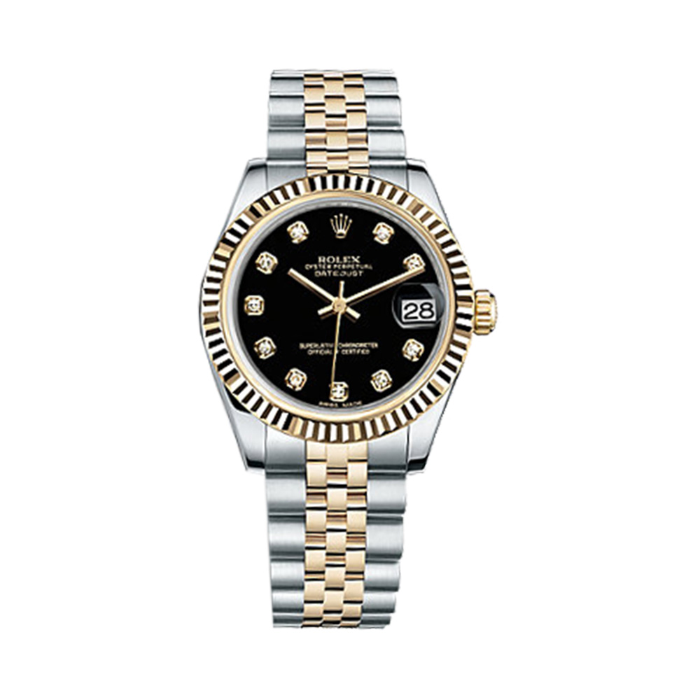 Datejust 31 178273 Gold & Stainless Steel Watch (Black Set with Diamonds)