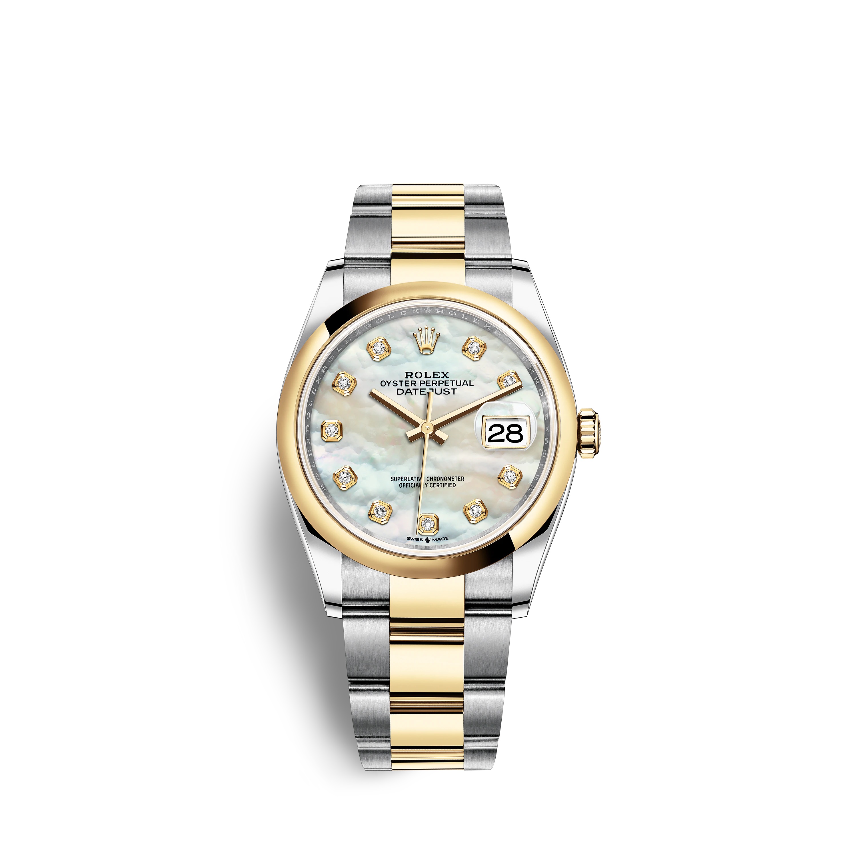 Datejust 36 126203 Gold & Stainless Steel Watch (White Mother-of-Pearl Set with Diamonds)