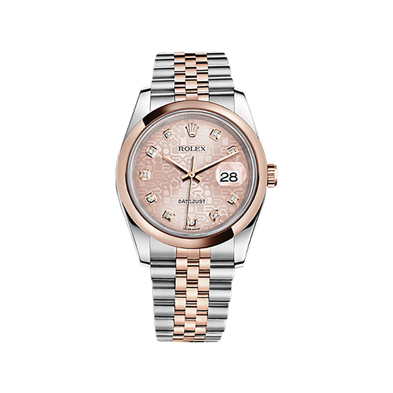 Datejust 36 116201 Rose Gold & Stainless Steel Watch (Pink Jubilee Design Set with Diamonds) - Click Image to Close