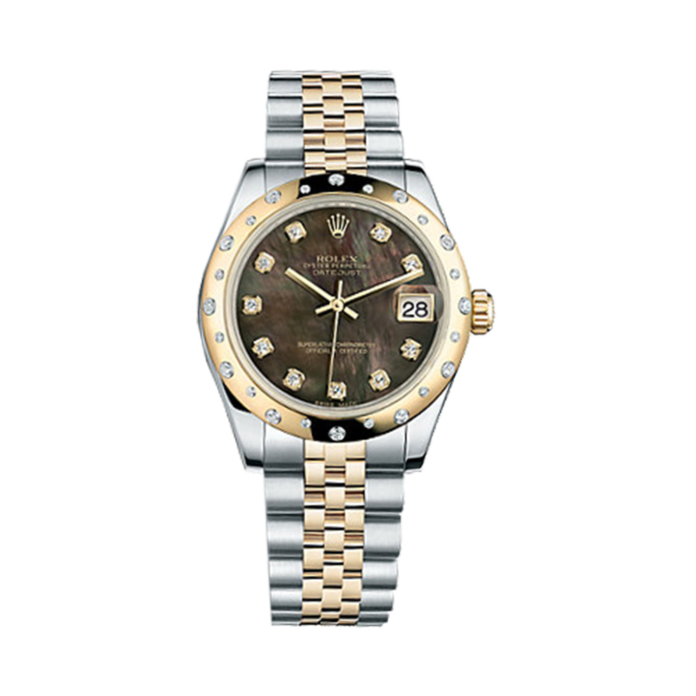 Datejust 31 178343 Gold & Stainless Steel Watch (Black Mother-of-Pearl Set with Diamonds)