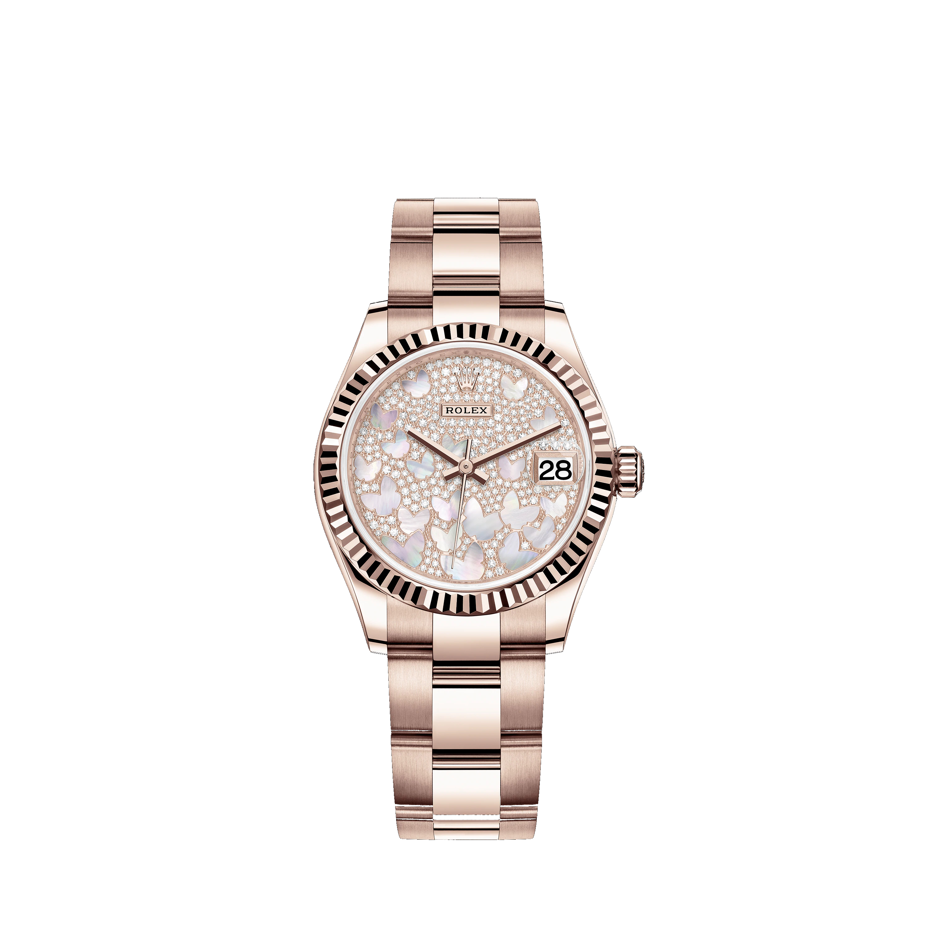Datejust 31 278275 Rose Gold Watch (Paved, Mother-of-Pearl Butterfly) - Click Image to Close