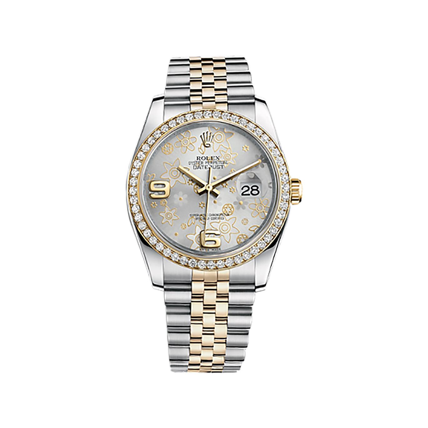 Datejust 36 116243 Gold & Stainless Steel Watch (Silver Floral Motif)