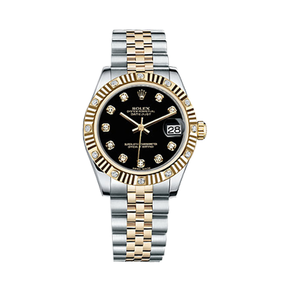 Datejust 31 178313 Gold & Stainless Steel Watch (Black Set with Diamonds)
