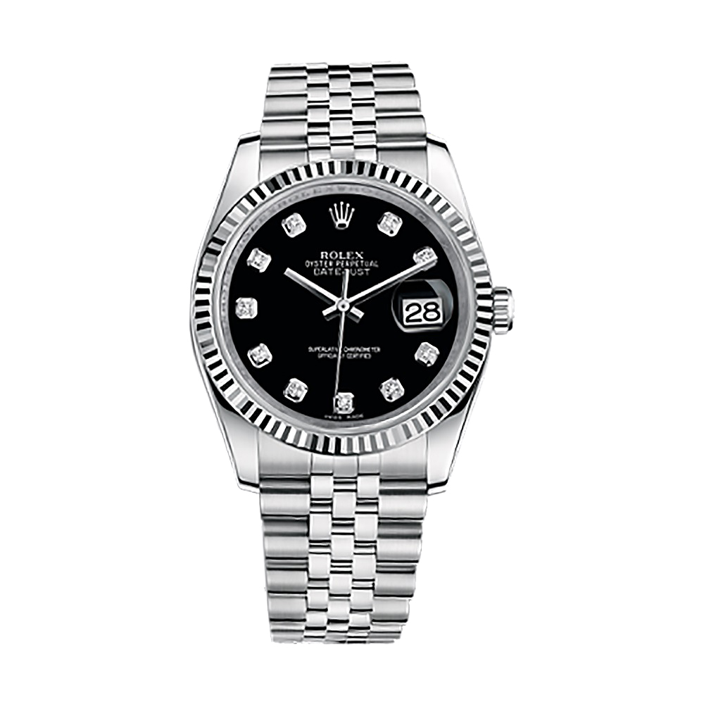 Datejust 36 116234 White Gold & Stainless Steel Watch (Black Set with Diamonds)