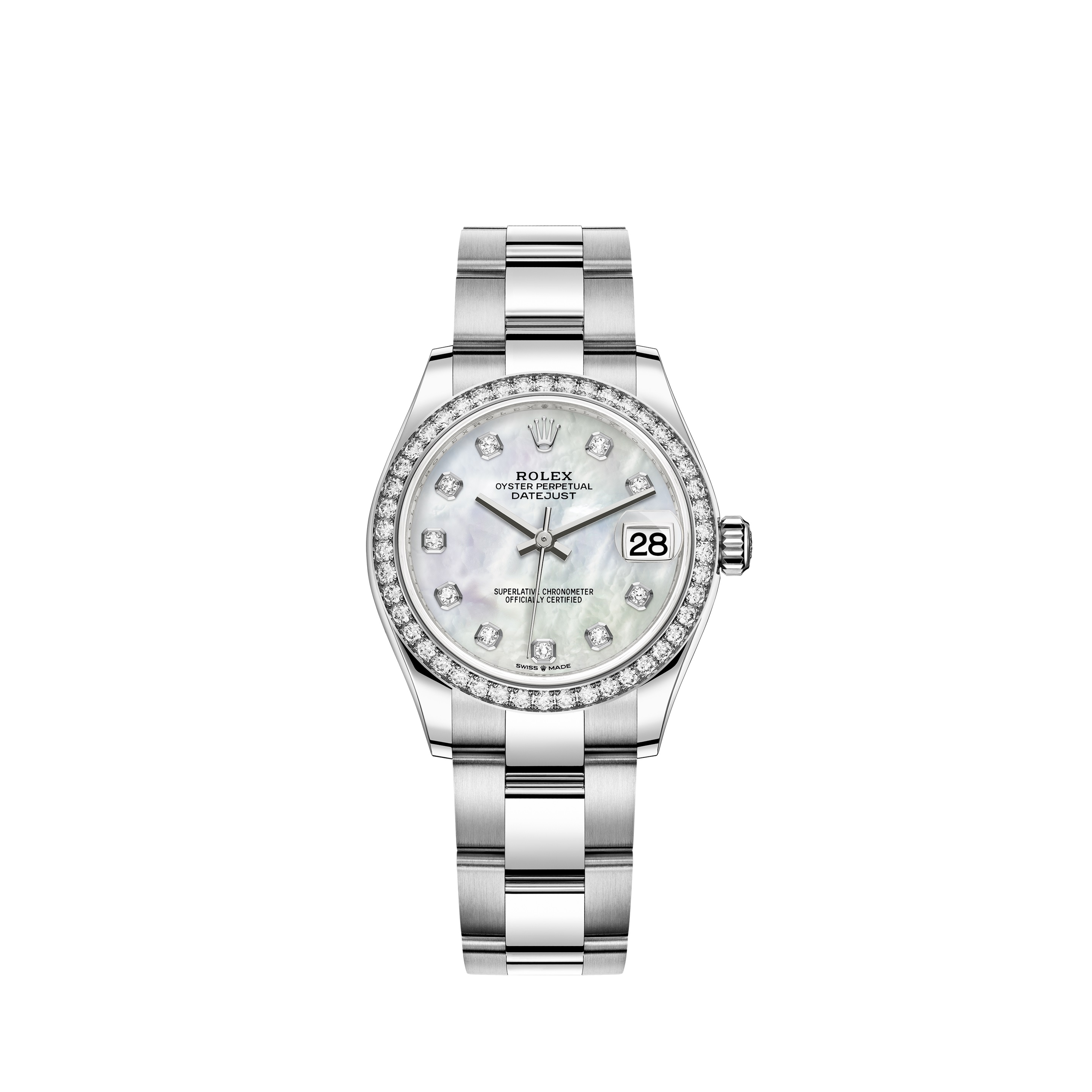 Datejust 31 278384RBR White Gold & Stainless Steel Watch (White Mother-of-Pearl Set with Diamonds) - Click Image to Close